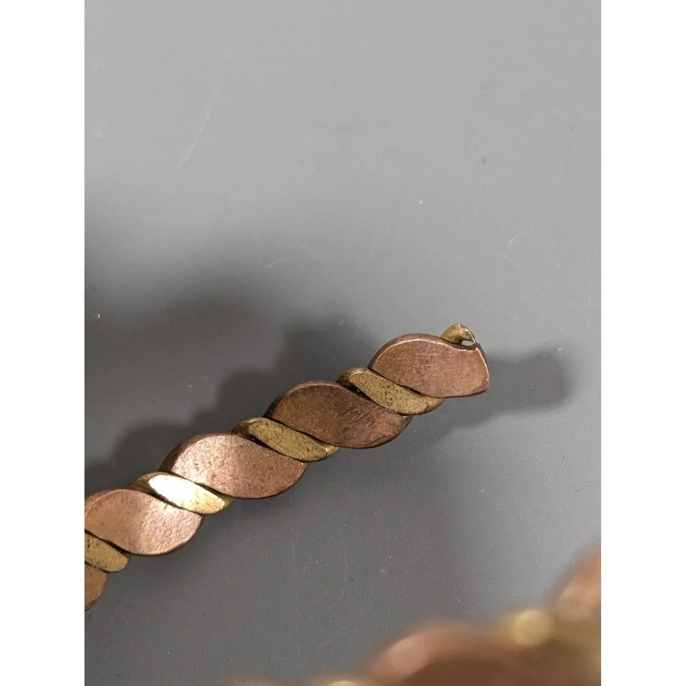 Vintage Copper Brass Twisted Cuff Bracelet Mixed Metal Artisan Boho 7